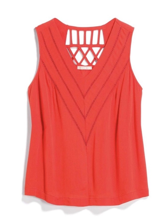 Skies Are Blue Tops - Coral Lattice Back Tank Top Size Large
